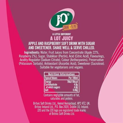 J2O Fruit Juice, Apple and Raspberry, 250ml Cans (Pack of 12)