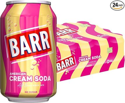 BARR since 1875, 24 Pack American Cream Soda, Zero No Sugar Sparkling Soft Drink with a Creamy Taste of American Cream Soda, "Fizzingly Fun" - 24 x 330ml Cans