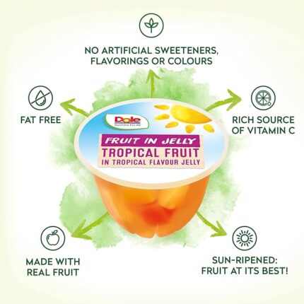Dole Tropical Fruit in Jelly Fruit Pots 20 x 123g, Assorted Fruits, Healthy Snack, No Added Sugar Fruit Cocktail Bowls, Perfect for Breakfast & Dessert or Adding to Recipes