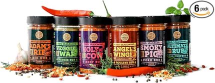 Classic Selection of Premium BBQ Seasonings - Holy Cow, Adam’s Rib, Angel’s Wings, Smoky Pig, Ultimate Rub & Veggie War BBQ Rubs | Pack of 6 | 100% Natural | Great Foodie Gift