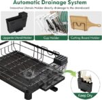 MAJALiS Dish Drainer Rack, 2 Tier Dish Drainer with Drip Tray and Drainer Mat, Stainless Steel Dish Rack with Utensil Holder, Swivel Spout, Draining Board.