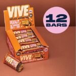 Vive Vegan Protein Peanut Butter Bar - 100% Plant Based High Protein - Natural Sugar Chocolate Coated Snack - Pack of 12